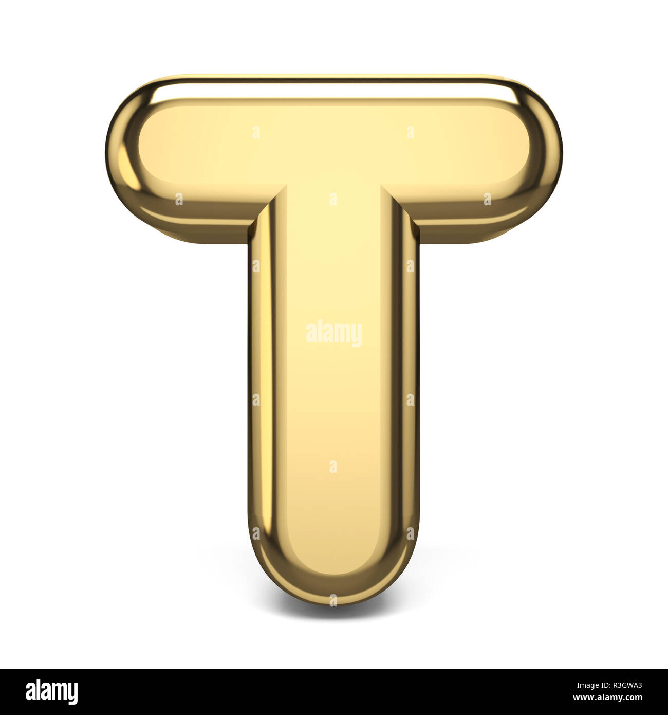 Golden font letter T 3D render illustration isolated on white background Stock Photo