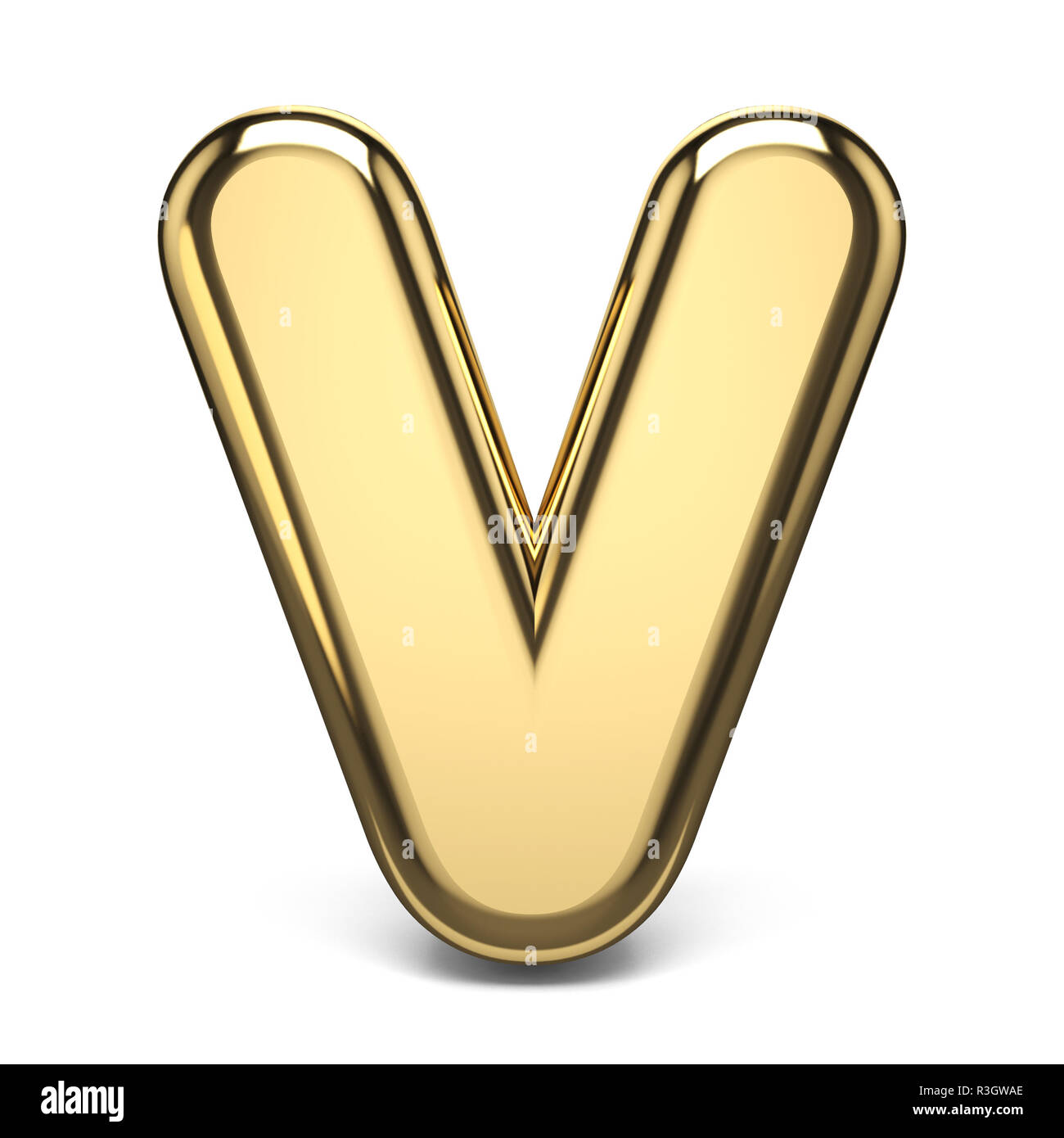 Golden font letter V 3D render illustration isolated on white ...