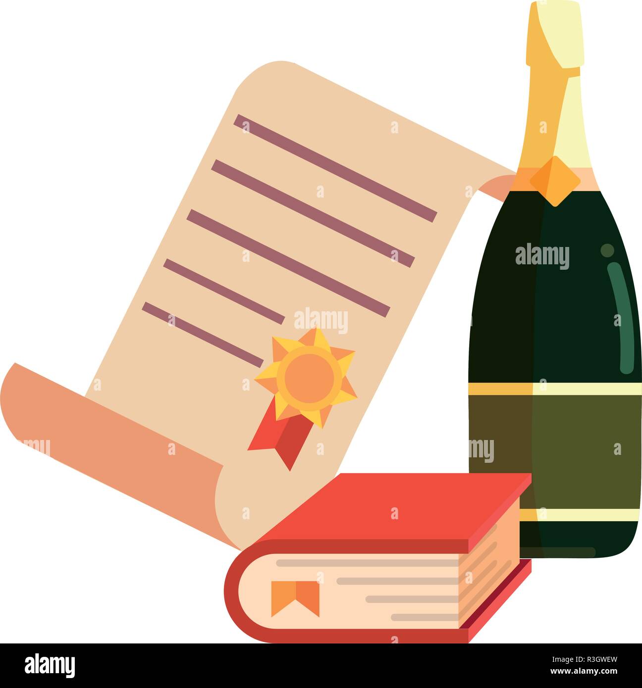 champagne and wine diploma book graduation vector illustration Stock
