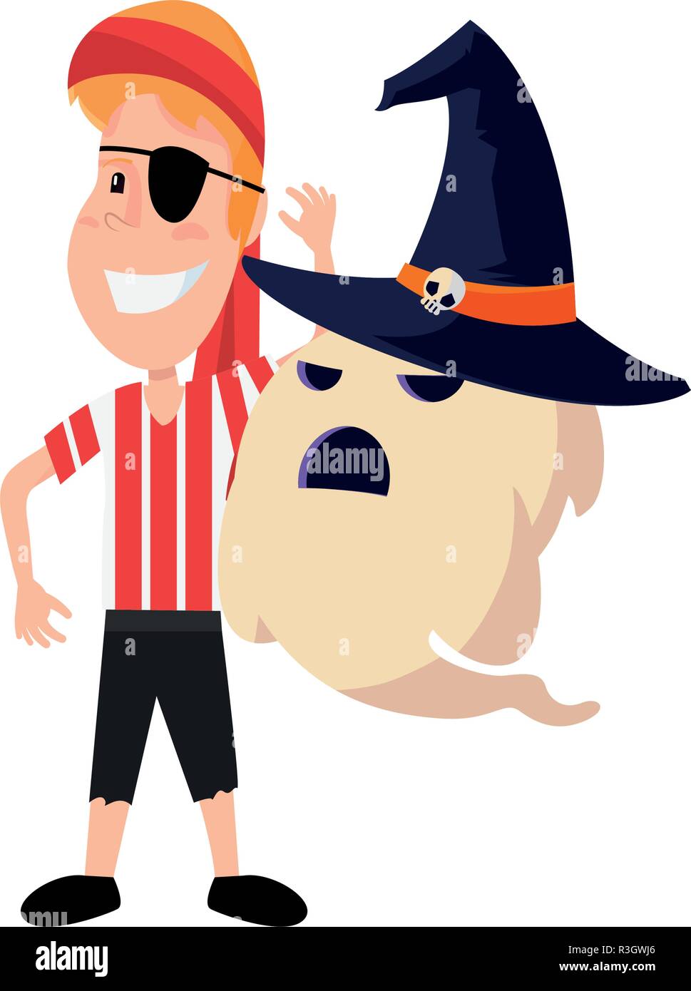 child in halloween costume with ghost vector illustration Stock Vector ...