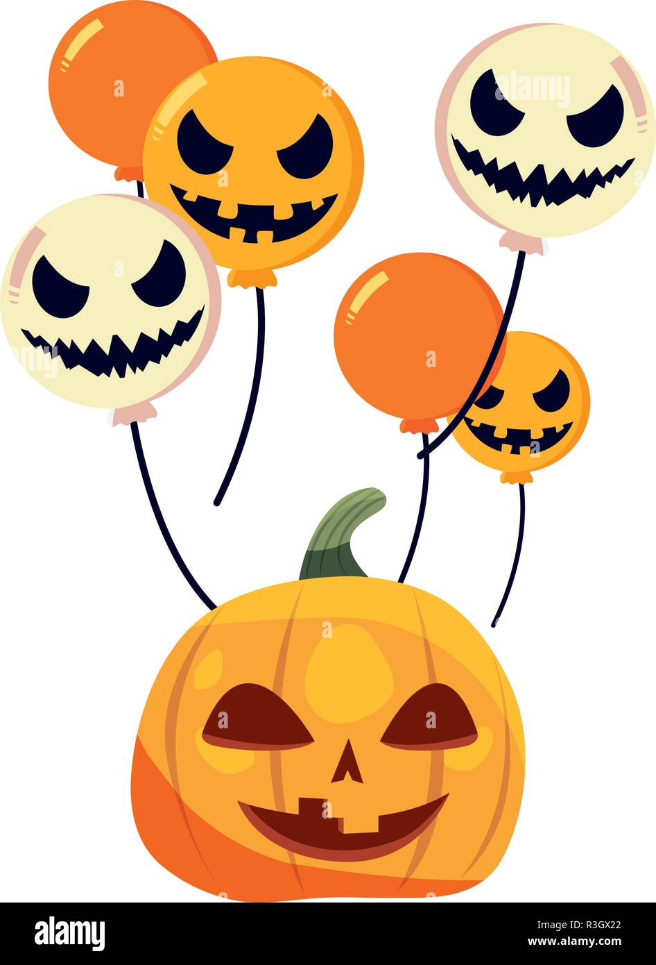 halloween pumpkin and scary balloons decoration vector