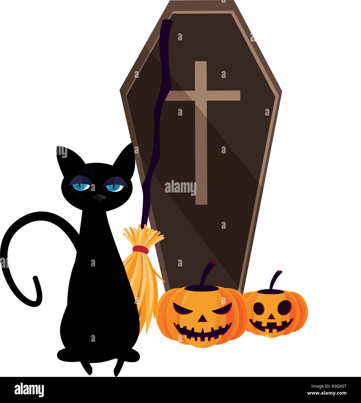 happy halloween coffin creepy pumpkis black cat vector illustration ...