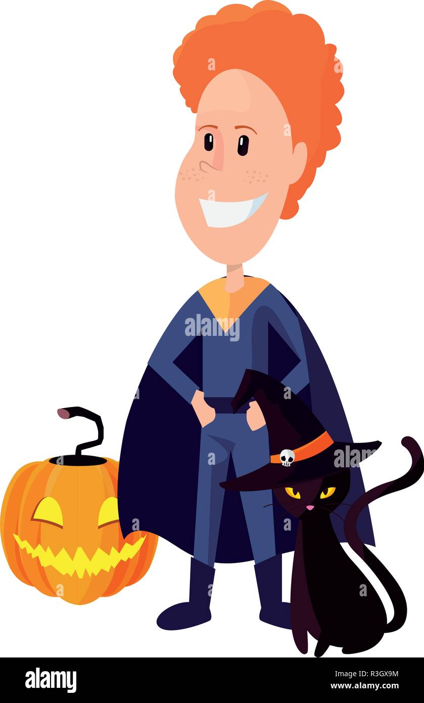 happy halloween superboy pumpkin cat vector illustration Stock Vector