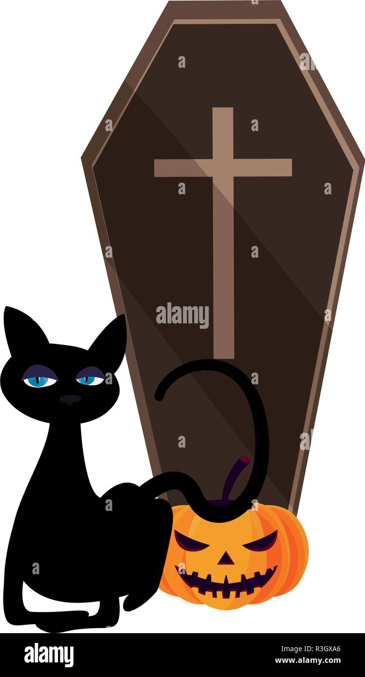 happy halloween coffin pumpkin creepy vector illustration Stock Vector ...