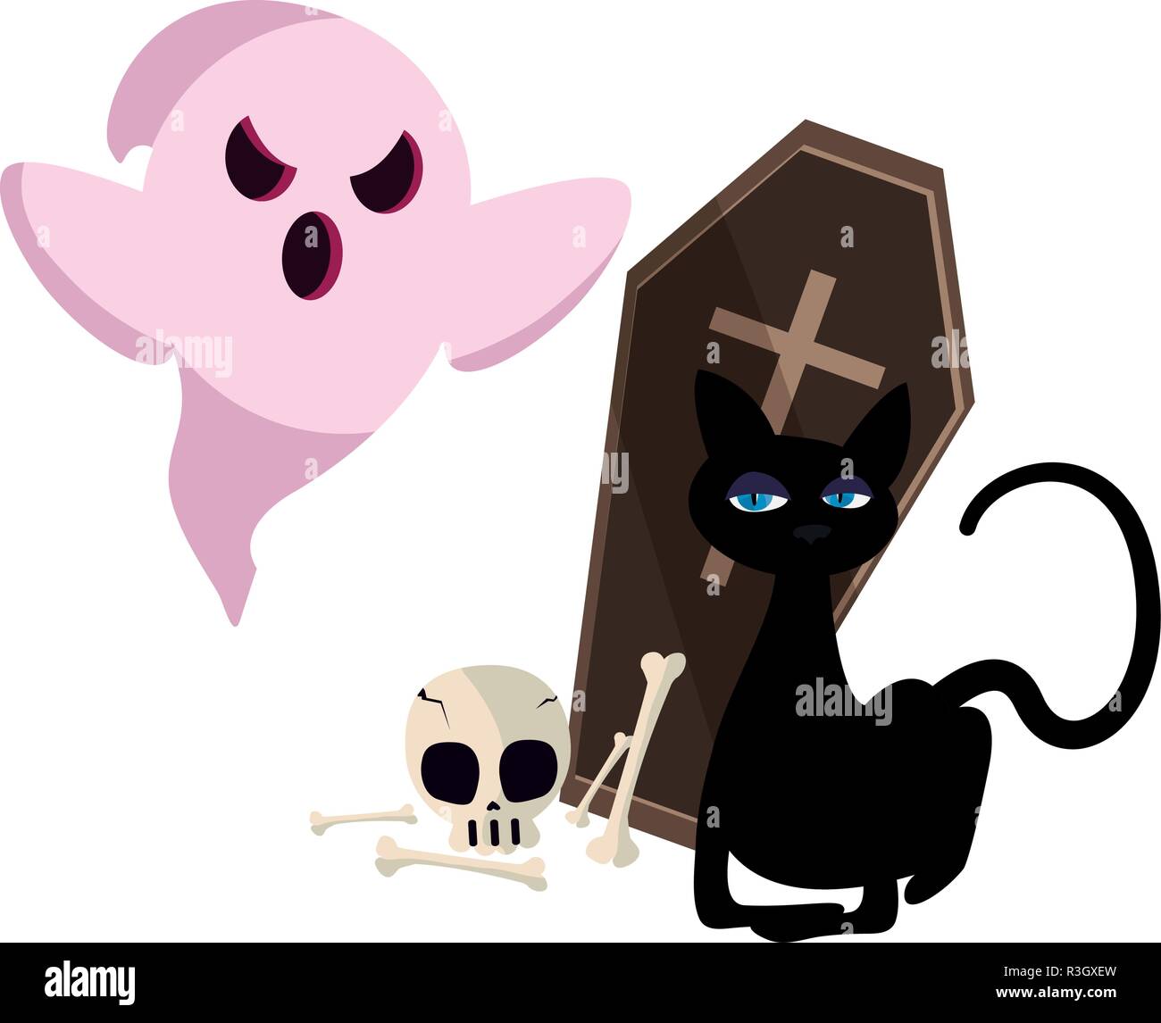 happy halloween coffin ghost creepy bones skull vector illustration ...