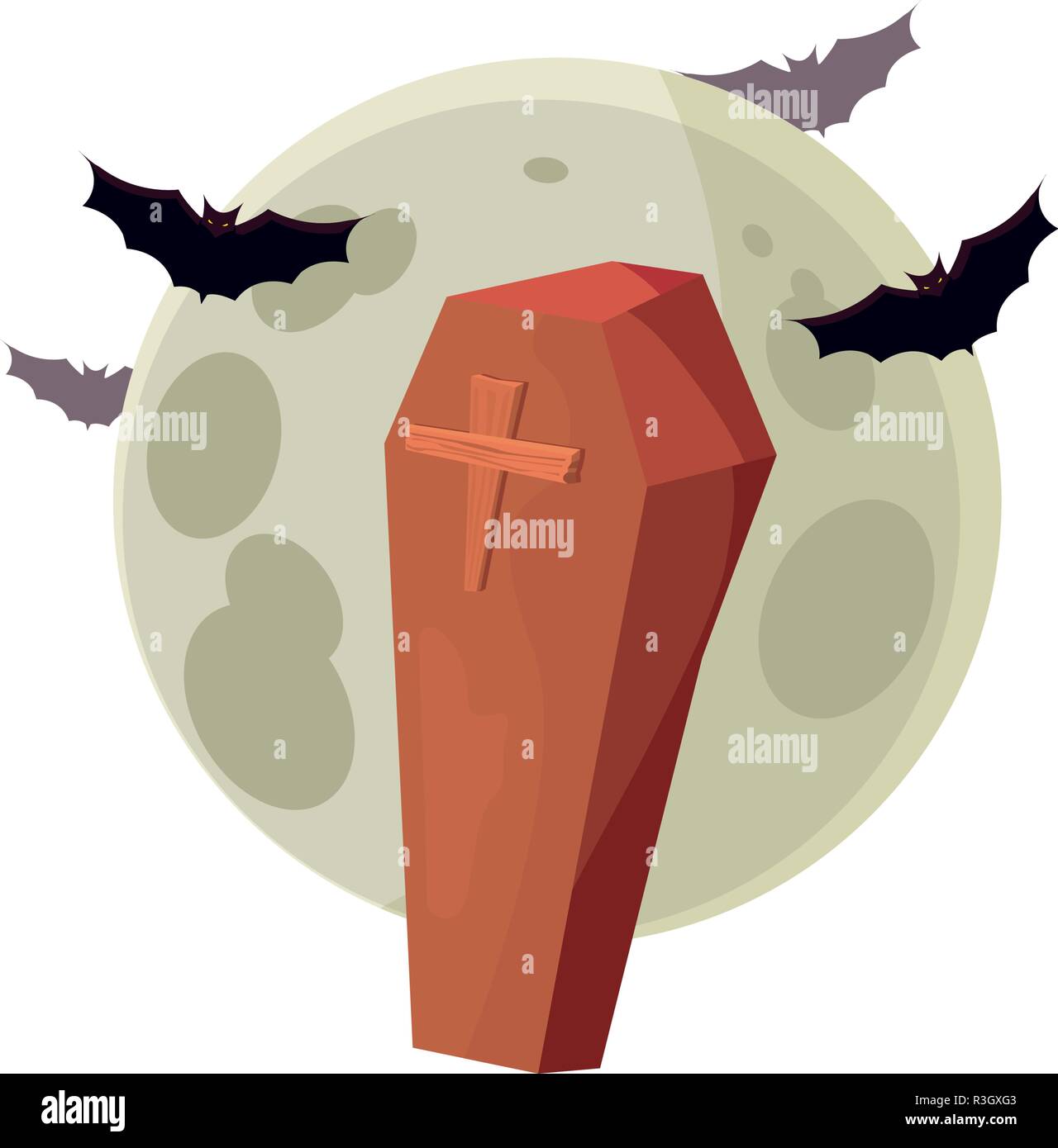 happy halloween moon bats coffin vector illustration Stock Vector Image ...