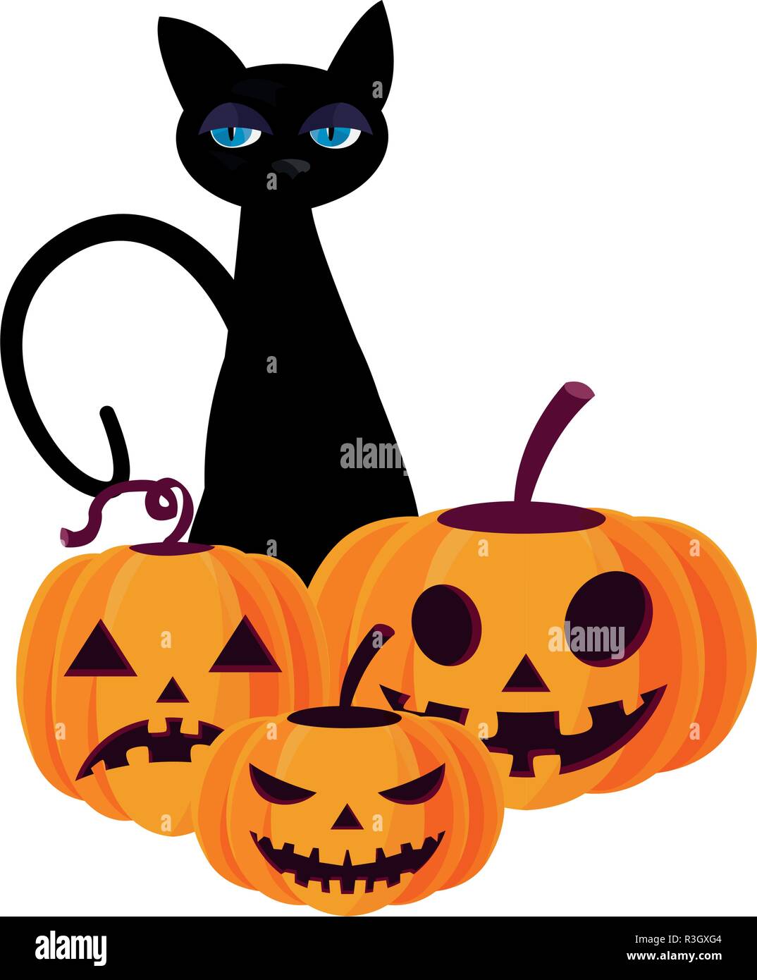 happy halloween black cat pumpkins making gestures vector illustration ...