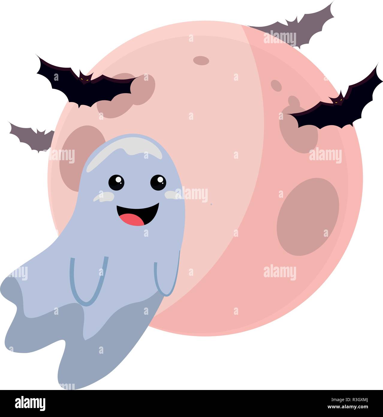 happy halloween moon ghost bats vector illustration Stock Vector Image ...