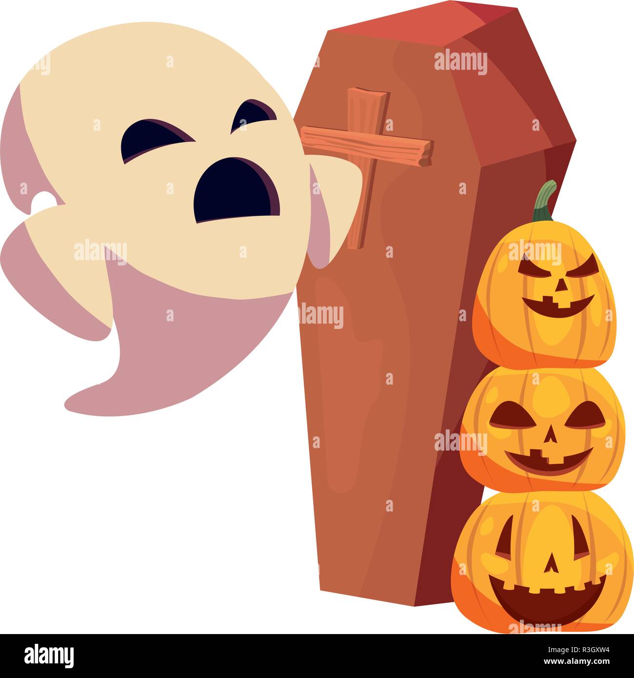 happy halloween pumpkins ghost coffin vector illustration Stock Vector ...
