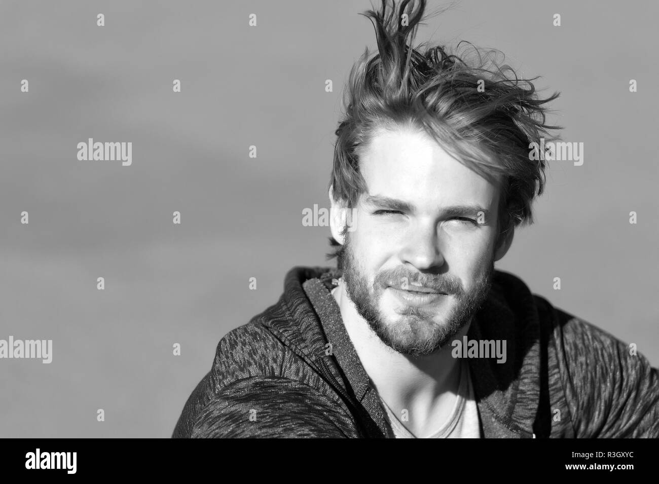 Fashion Guy With Stylish Haircut Bearded Man With Long