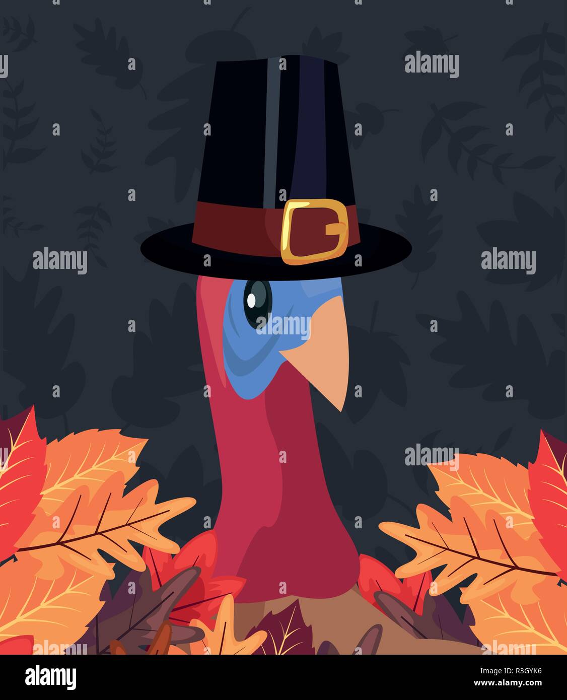 happy thanksgiving turkey using hat leaves background vector ...