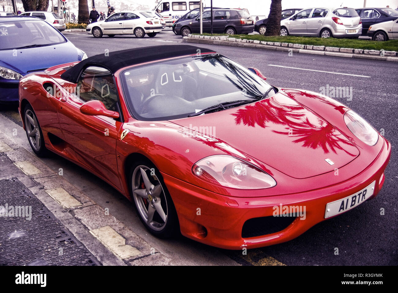 Nice France September 15 07 Red Sports Car Ferrari Convertible Or Cabriolet Modern Luxury Automobile Parking On Road Along Street Side On Cit Stock Photo Alamy