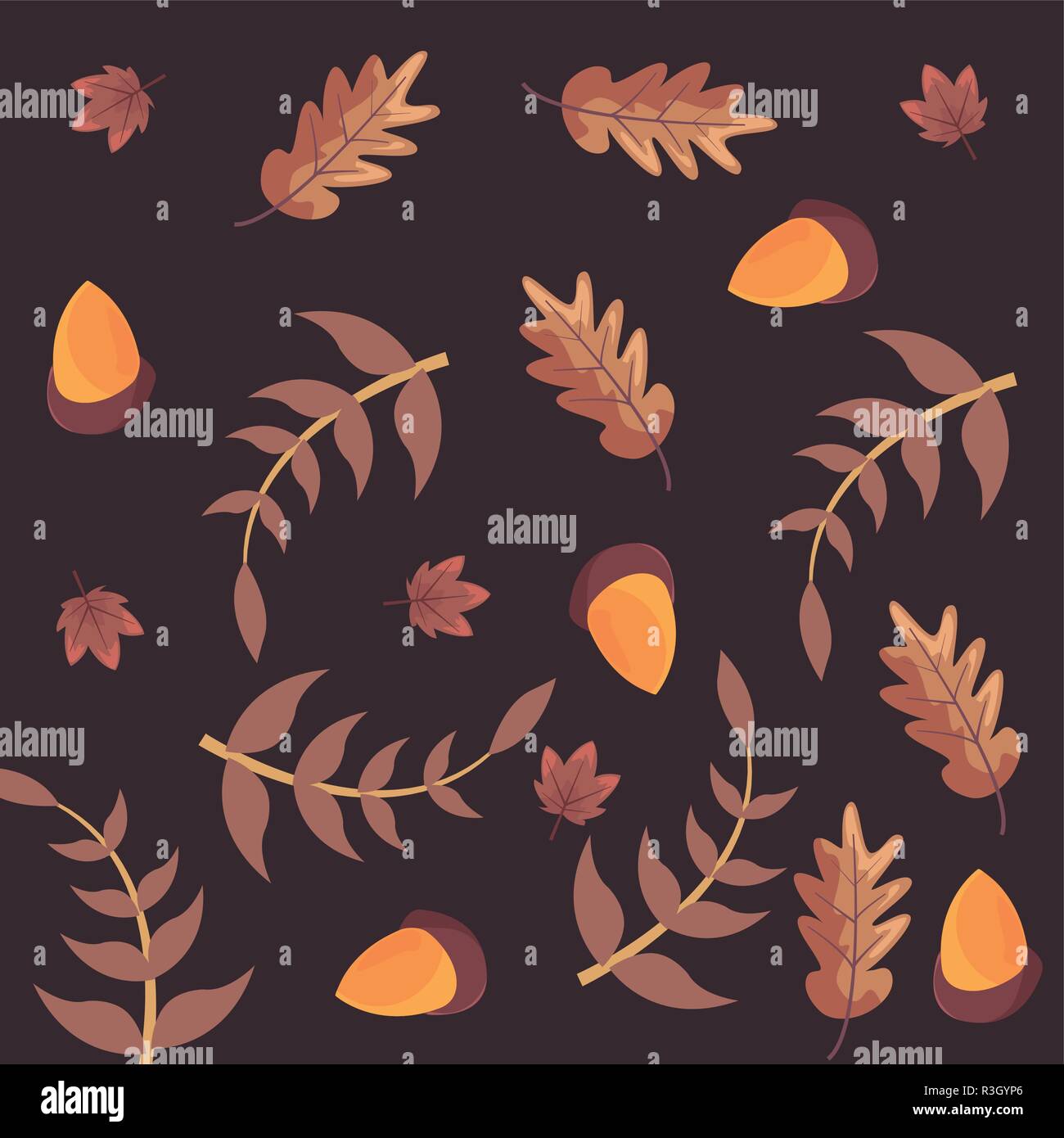 acorns leaves background decoration colors vector illustration Stock