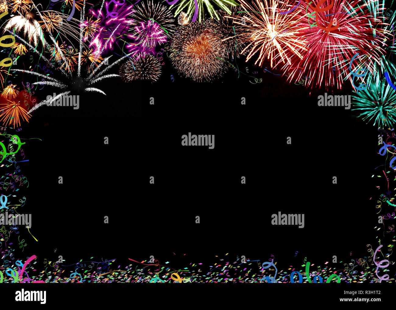 colorful fireworks with confetti and streamers Stock Photo