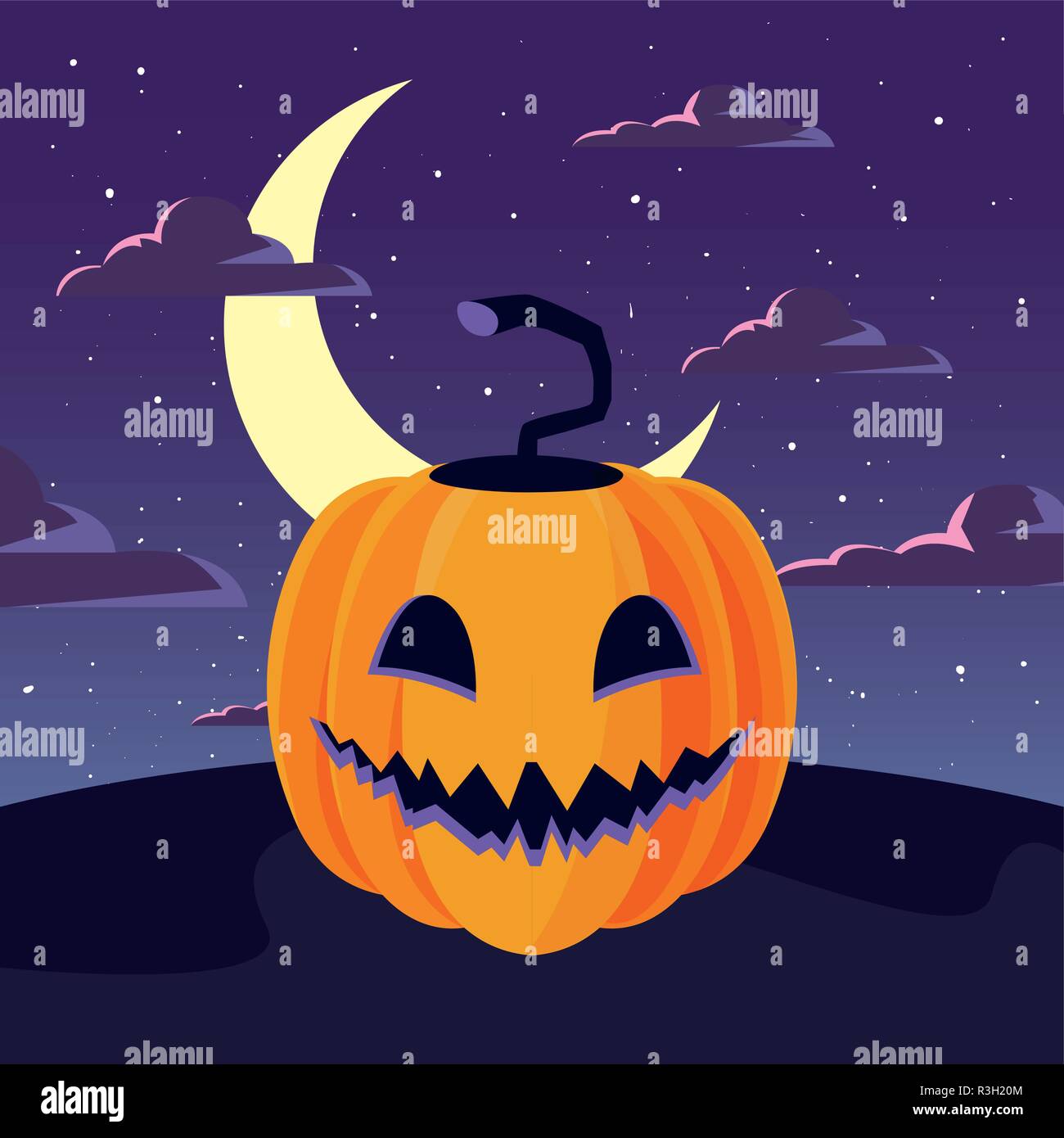 scary pumpkin moon night halloween celebration vector illustration ...