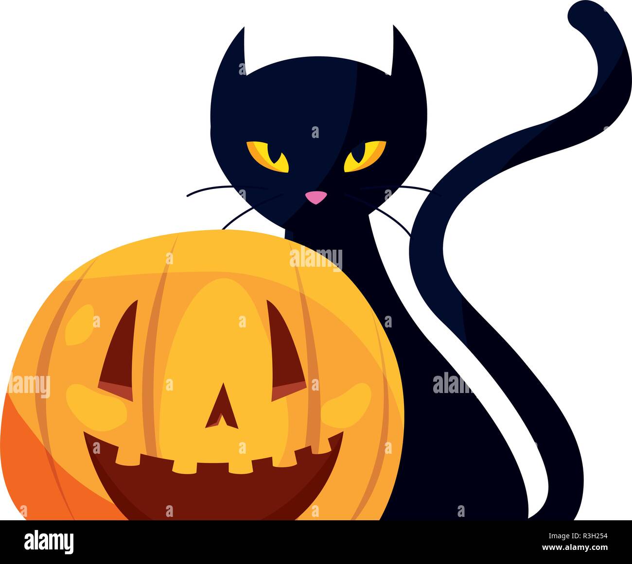pumpkin black cat halloween celebration vector illustration Stock ...
