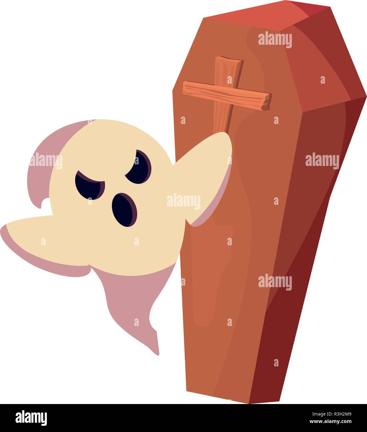 coffin and ghost halloween celebration vector illustration Stock Vector ...
