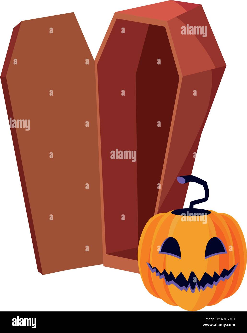 coffin and pumpkin halloween celebration vector illustration Stock ...