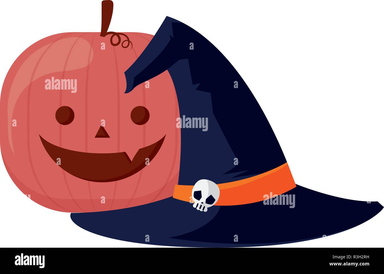 witch hat and pumpkin halloween celebration vector illustration Stock ...