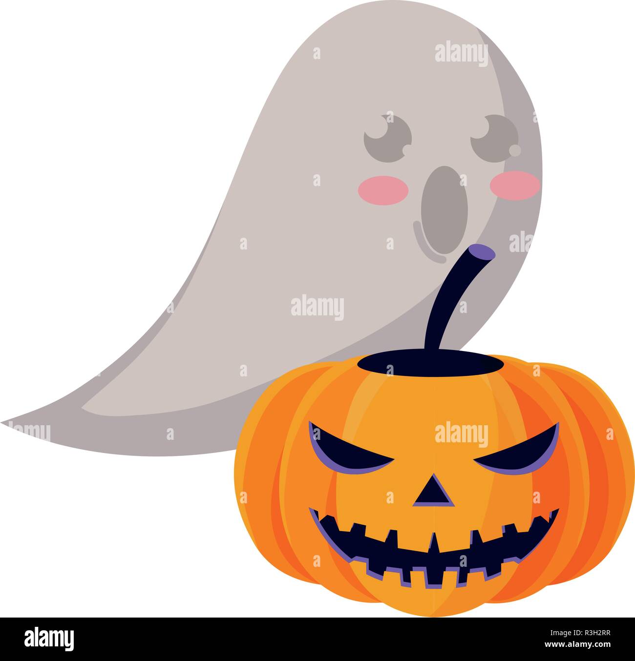 ghost and pumpkin halloween celebration vector illustration Stock ...