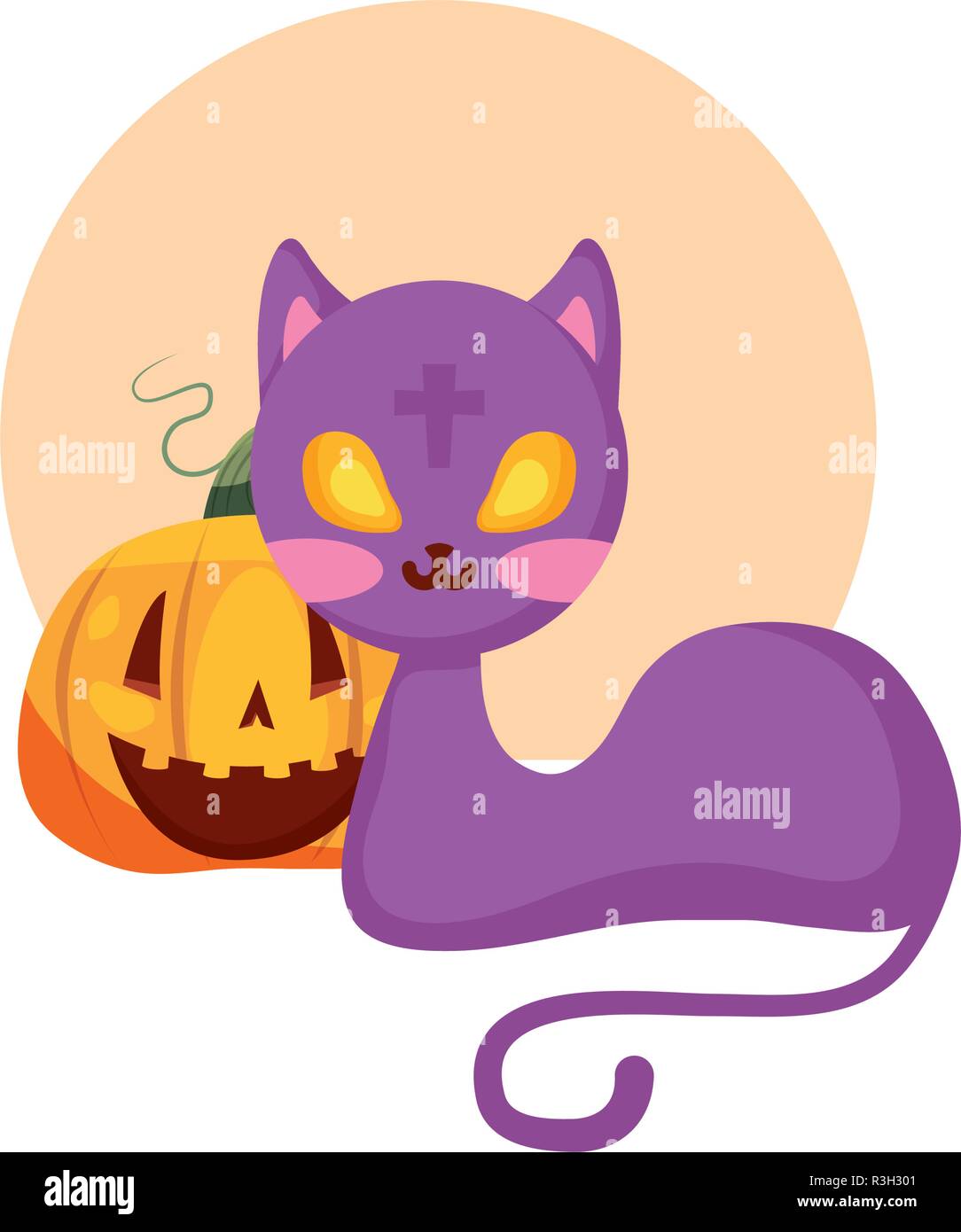pumpkin cat and moon halloween celebration vector illustration Stock ...