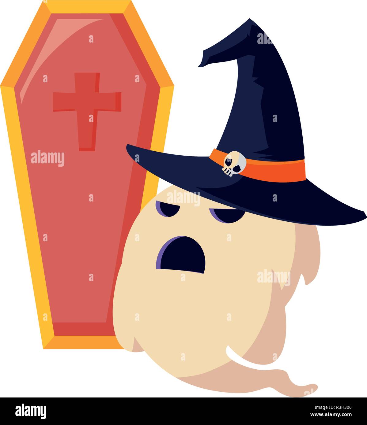 coffin and ghost halloween celebration vector illustration Stock Vector ...