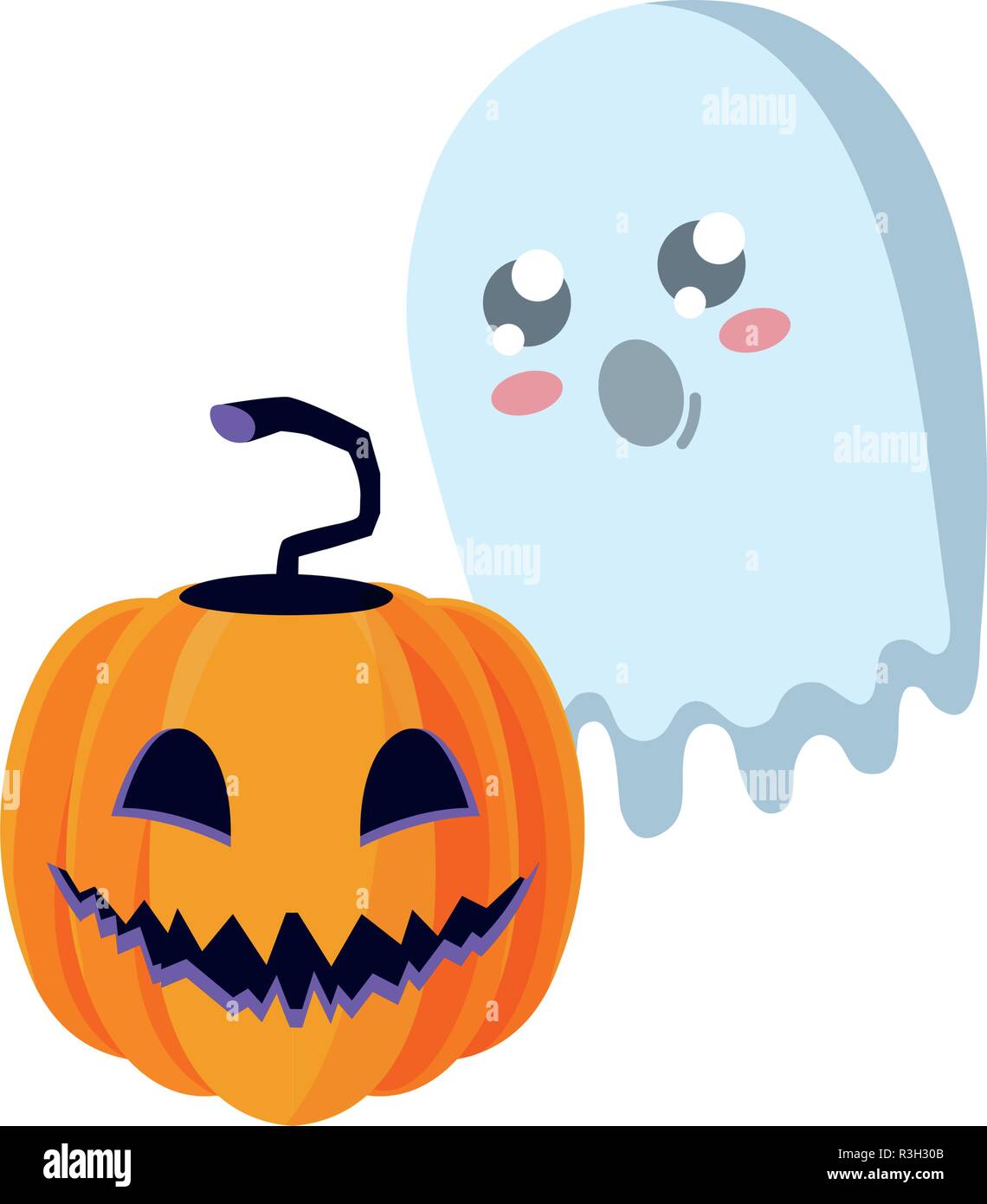 ghost and pumpkin halloween celebration vector illustration Stock ...