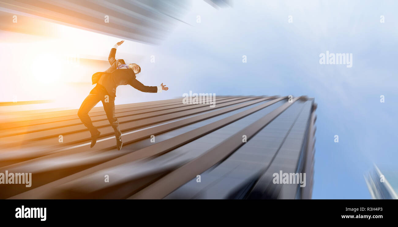 Businessman committing suicide. Mixed media Stock Photo