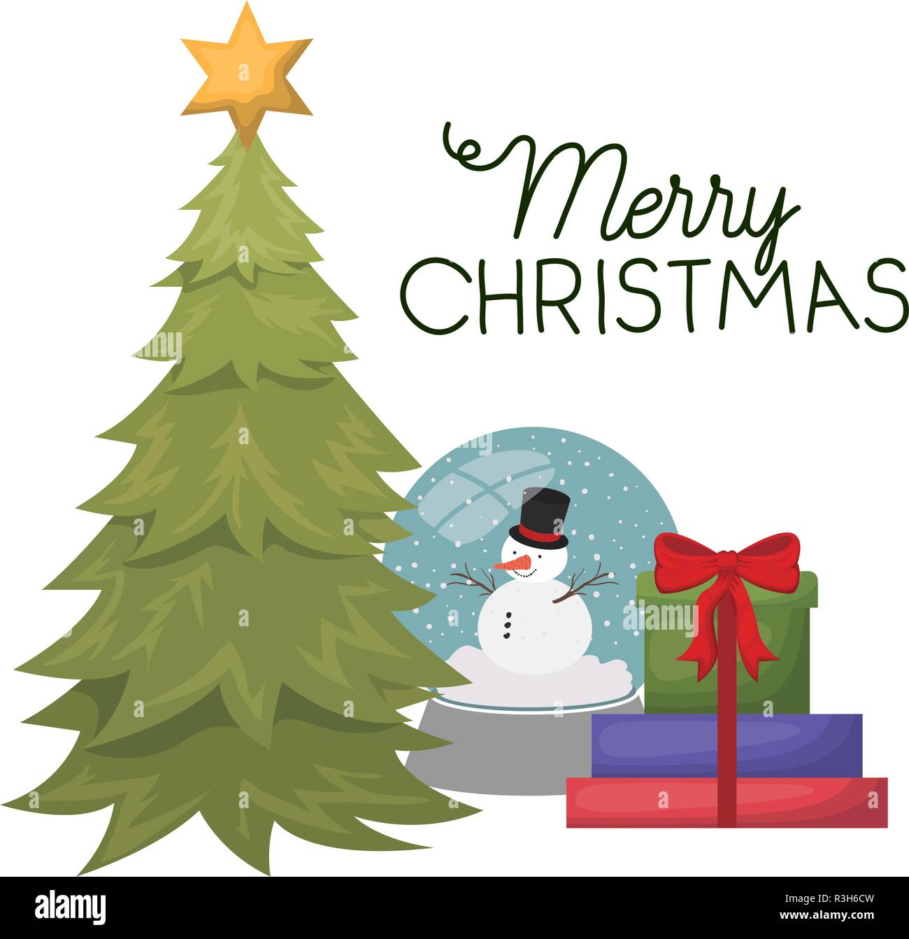 christmas tree with snow man in crystal ball isolated icon Stock Vector ...