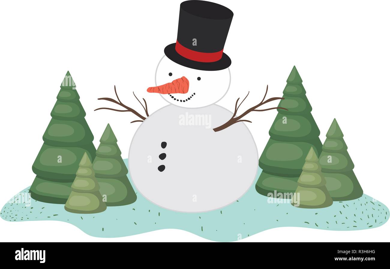 snow man with pine trees isolated icon Stock Vector Image & Art - Alamy