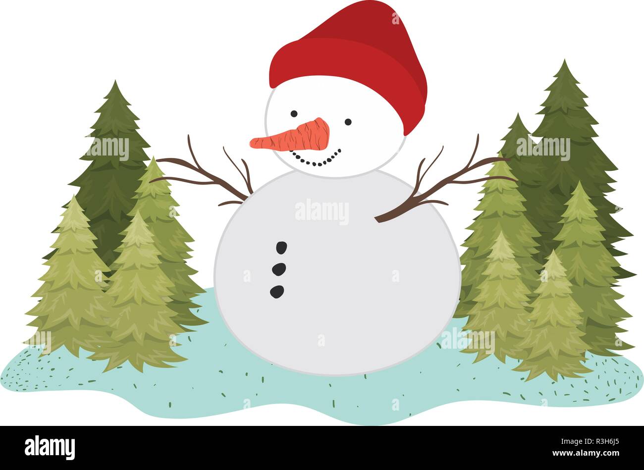 snow man with pine trees isolated icon Stock Vector Image & Art - Alamy