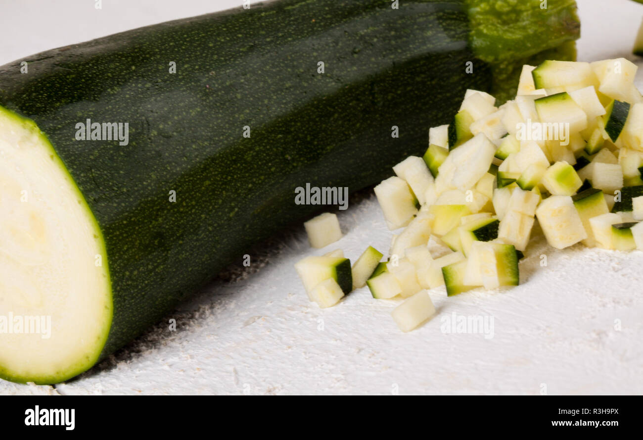 fresh zucchini all over in julienne strips and cut into brunoise diced