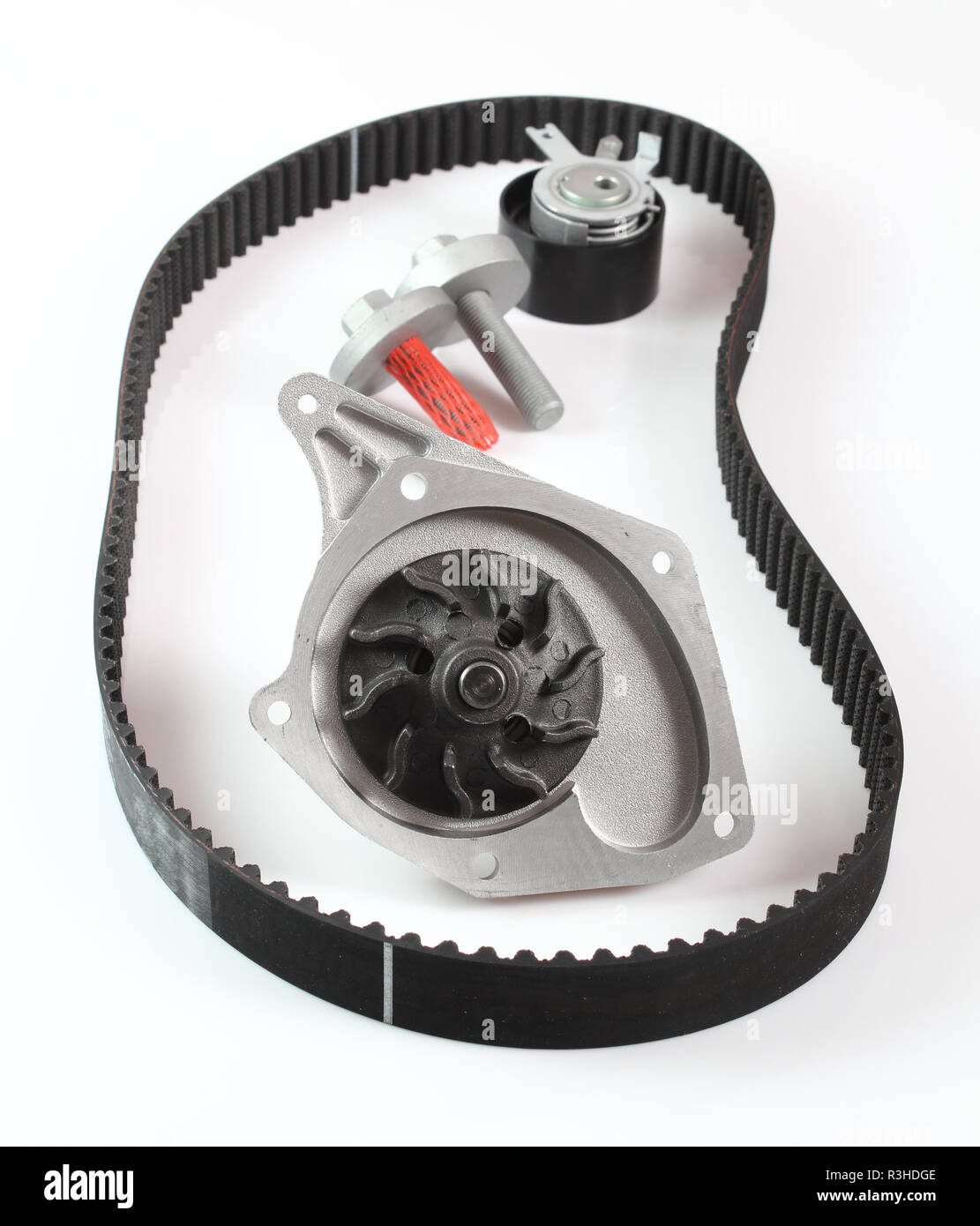 Timing Cam Tensioner Belt Kit with Water Pump. Isolated on white