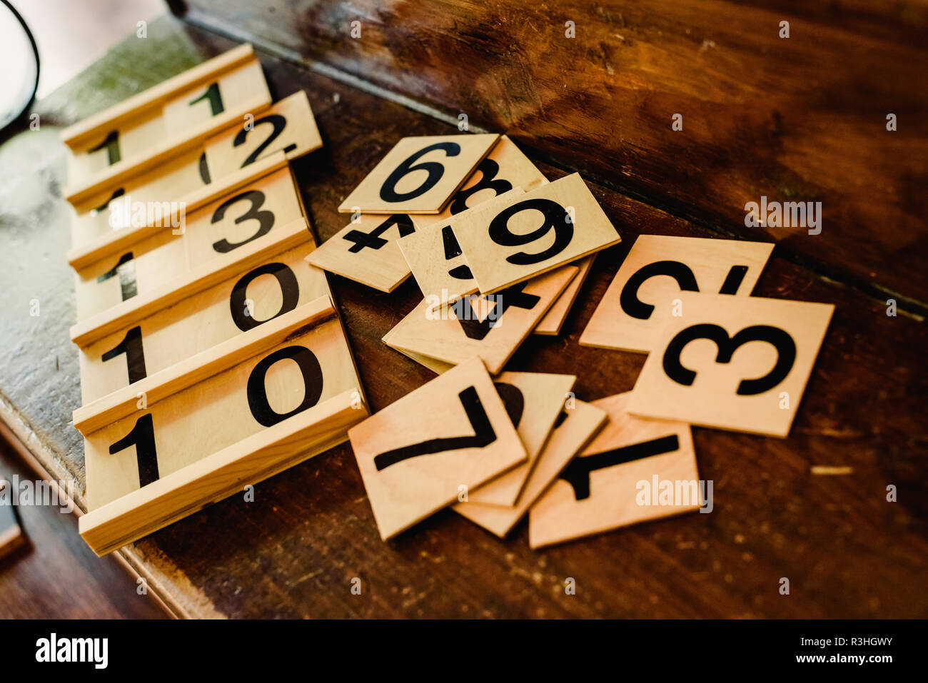 Table Learning Number Wooden numbers in tables to learn mathematics in a Montessori classroom ...