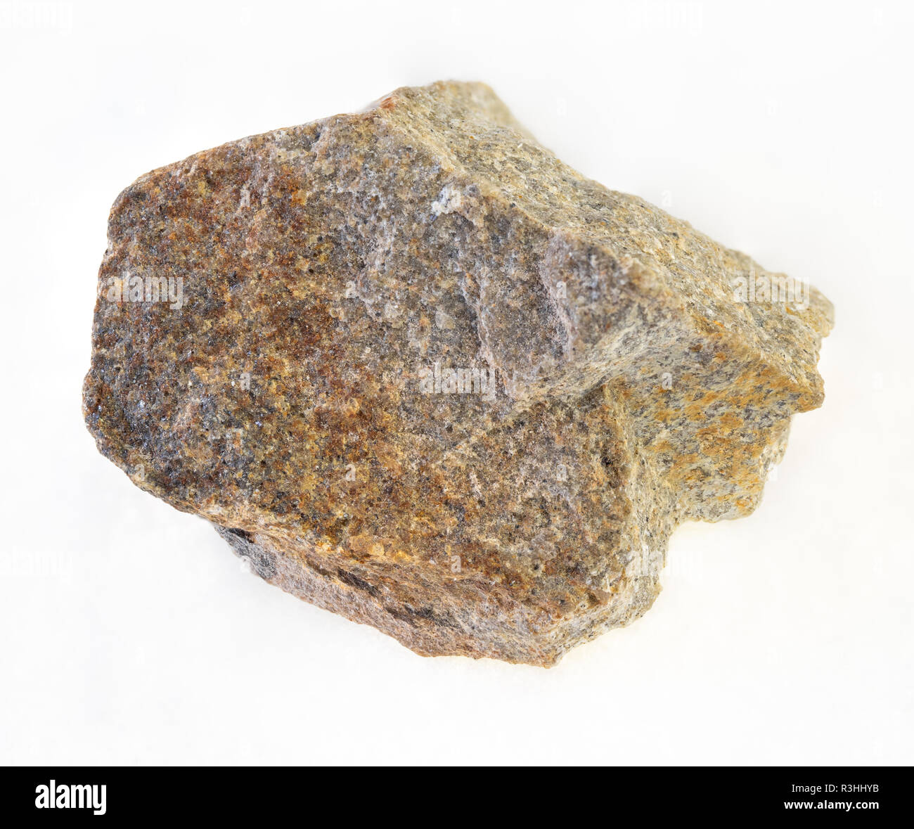 macro photography of natural mineral from geological collection - rough Quartzite stone on white background Stock Photo