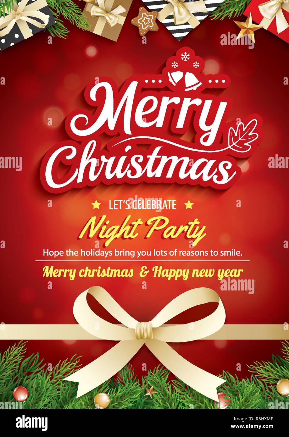 Merry christmas greeting card and party on red background invitation theme  concept. Happy holiday design template Stock Vector Image & Art - Alamy