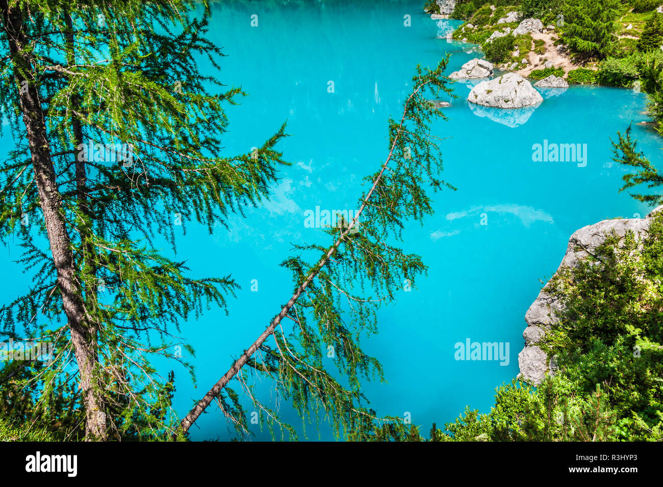 alpin lake sorapis - italian dolomites stunning landscape. Stock Photo