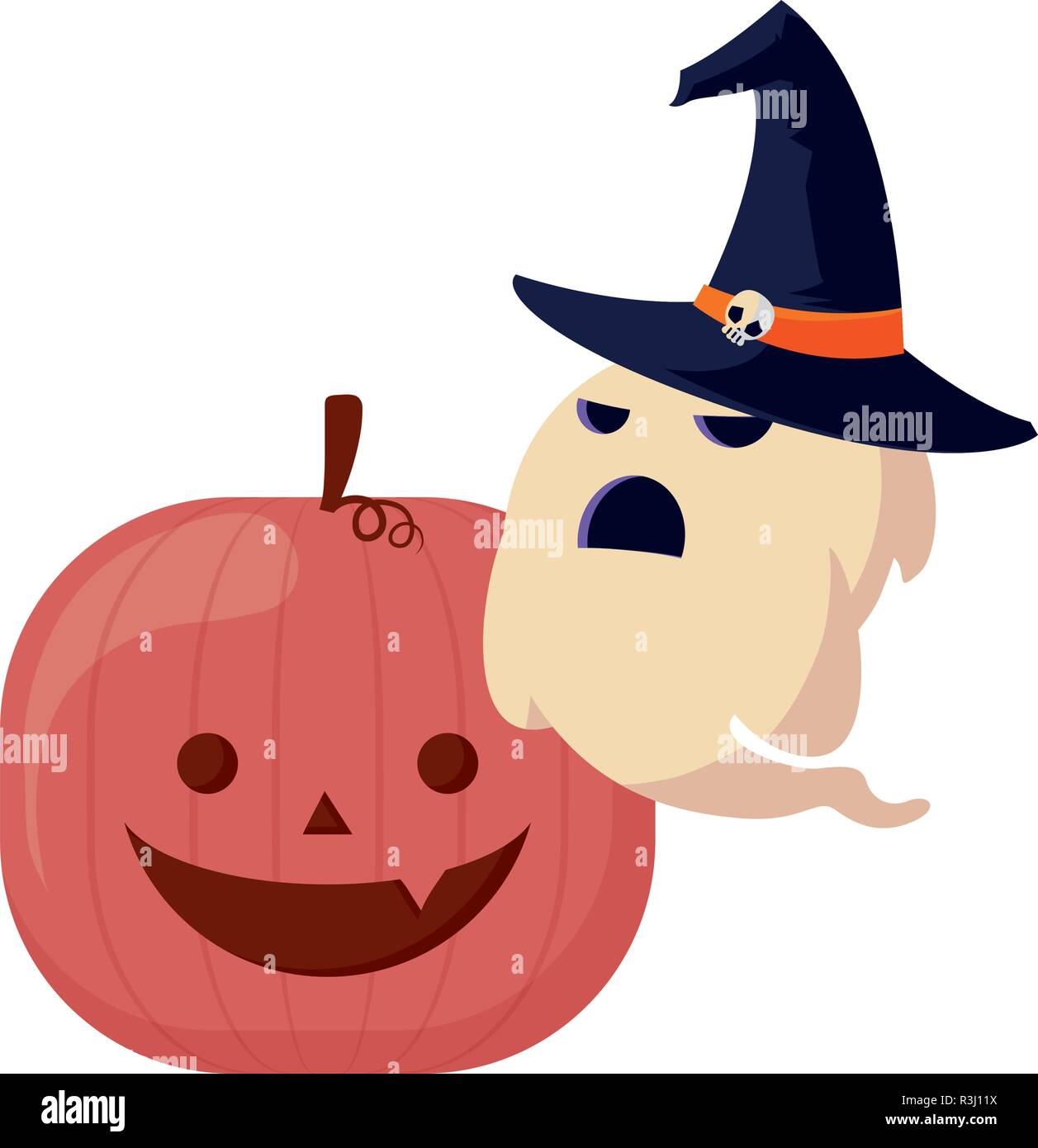 ghost and pumpkin halloween celebration vector illustration Stock ...