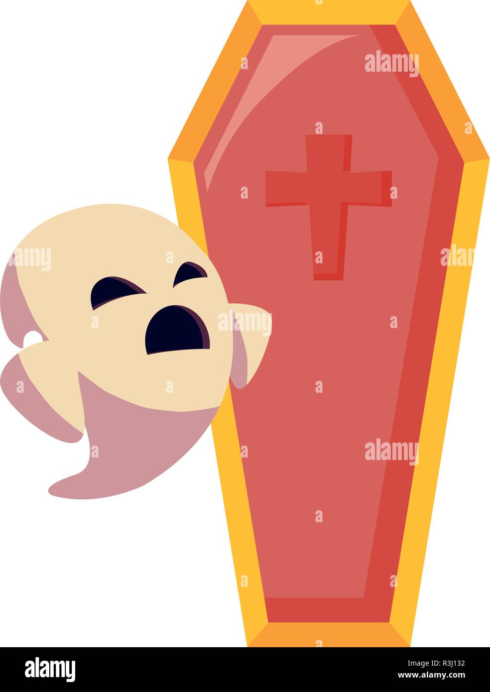 ghost and coffin happy halloween celebration vector illustration Stock ...