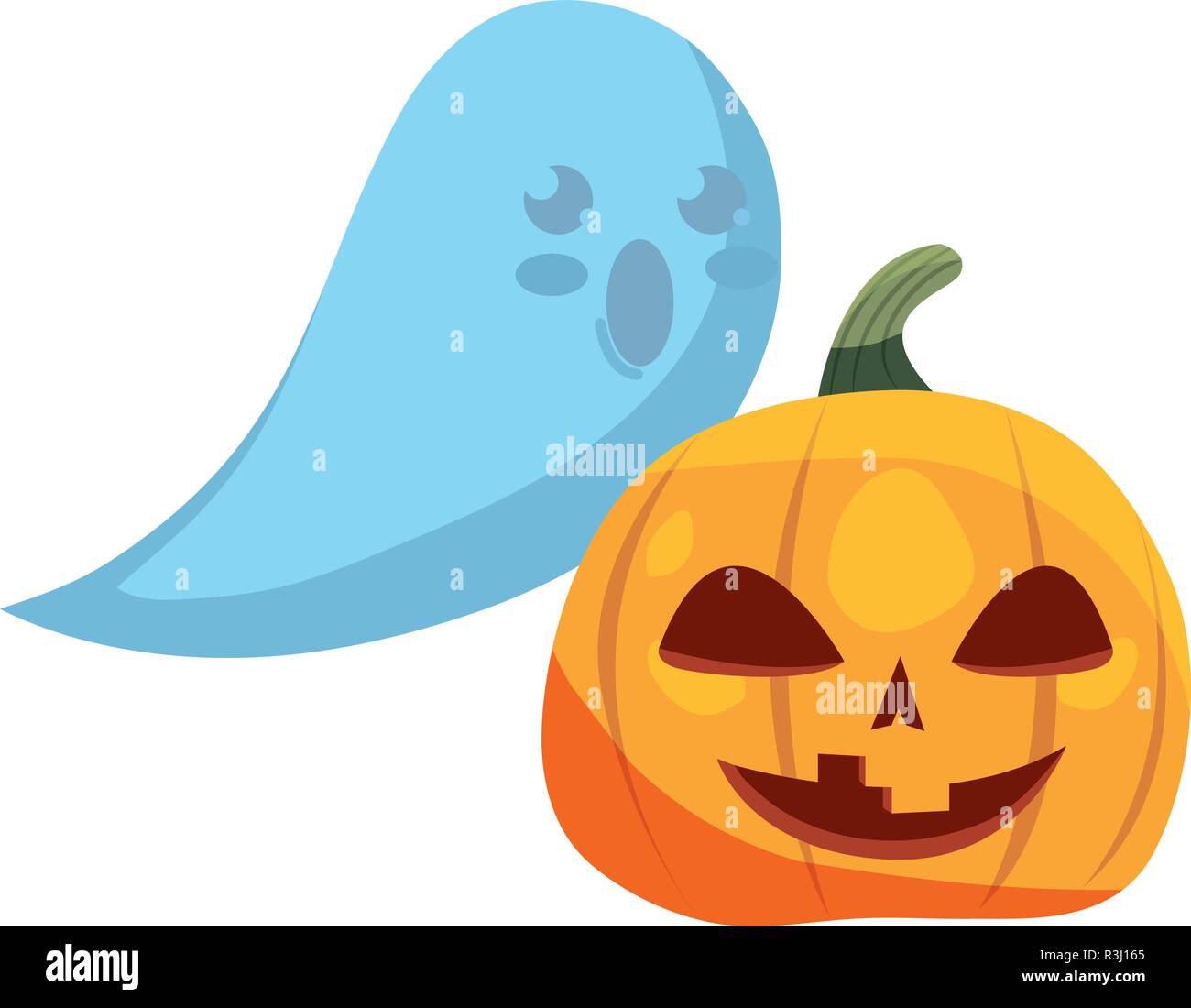 ghost and pumpkin halloween celebration vector illustration Stock ...
