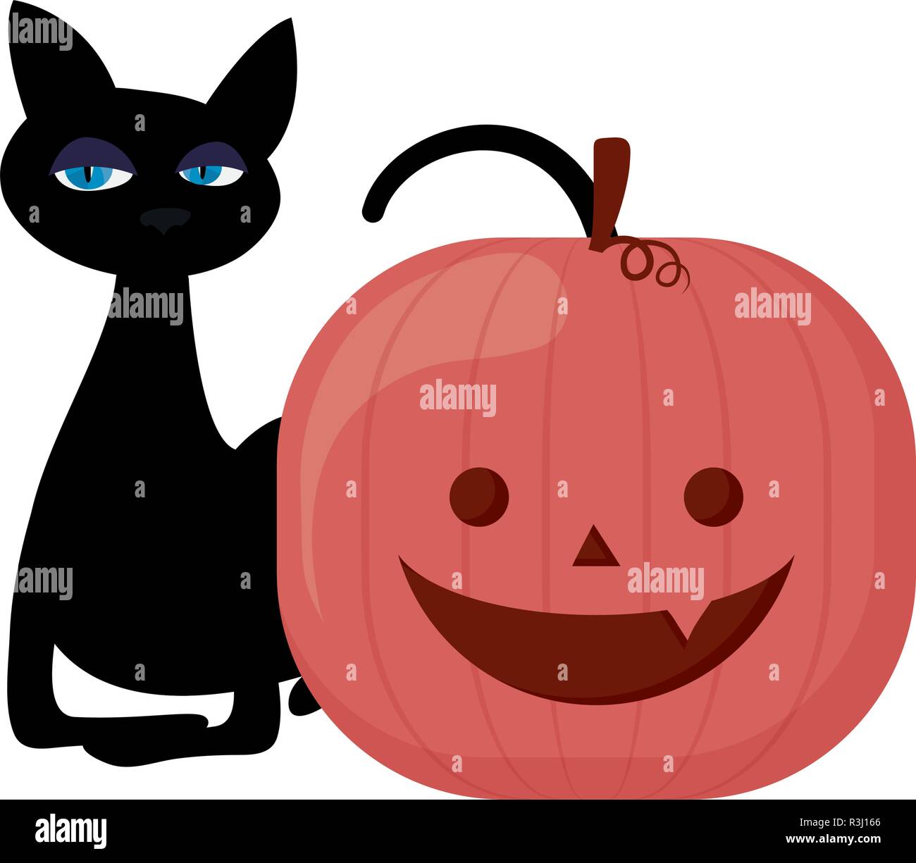 black cat and pumpkin halloween celebration vector illustration Stock ...