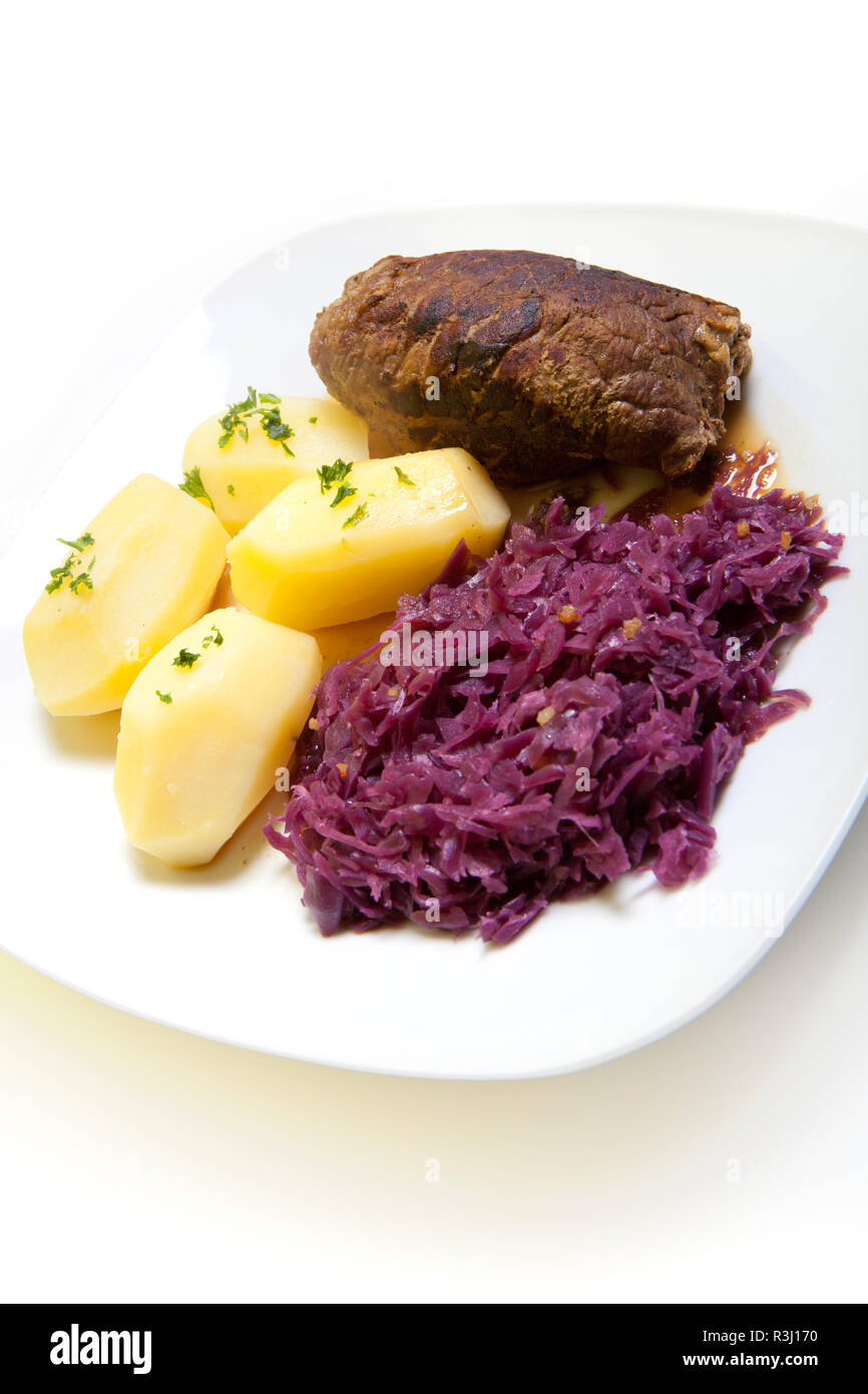 roulade,red cabbage and potatoes Stock Photo - Alamy