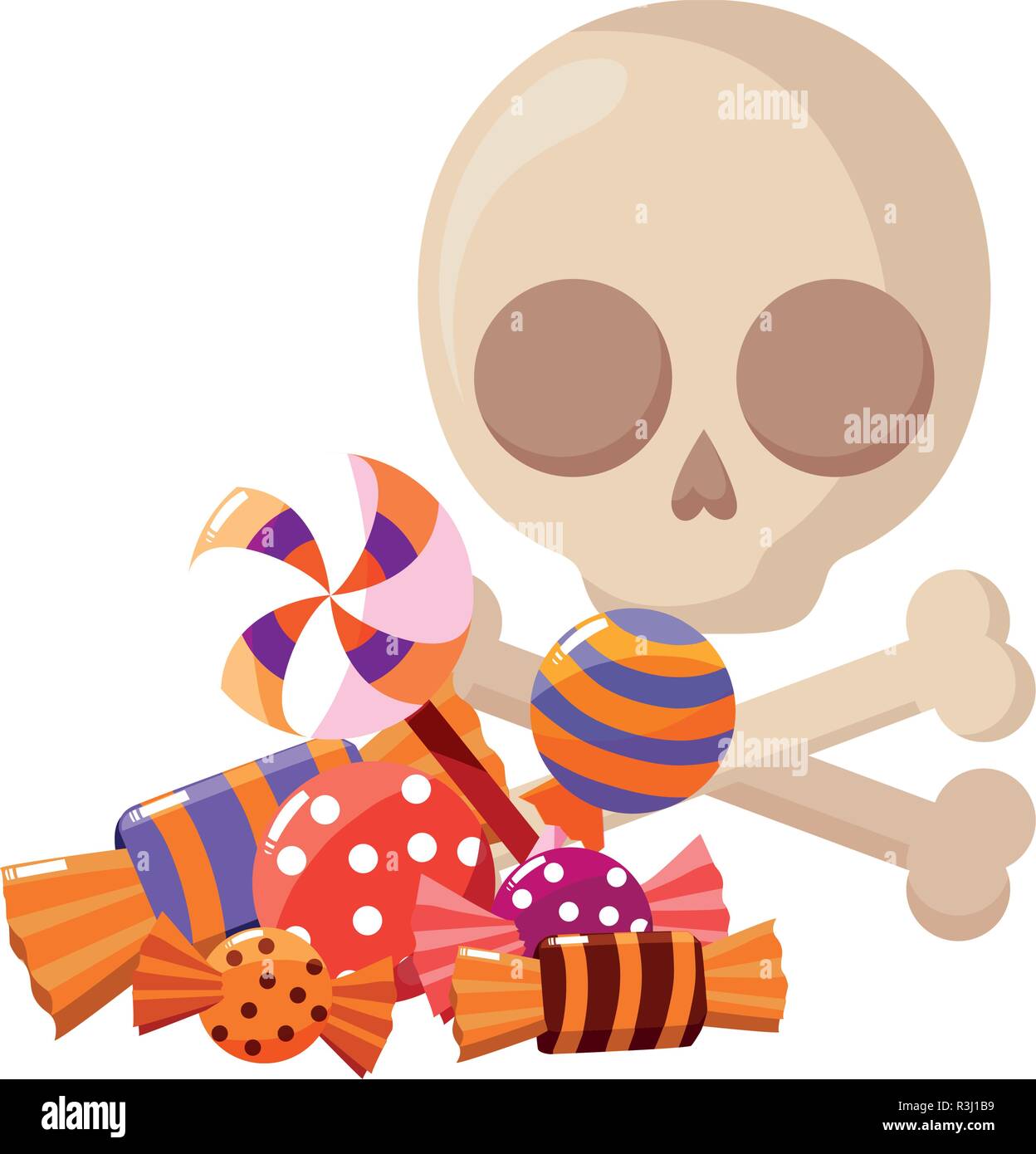 skull and candies halloween celebration vector illustration Stock ...