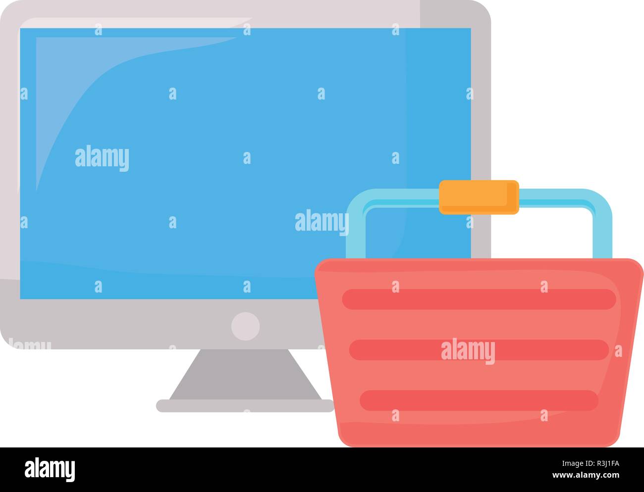 computer and basket online shopping commerce vector illustration Stock ...