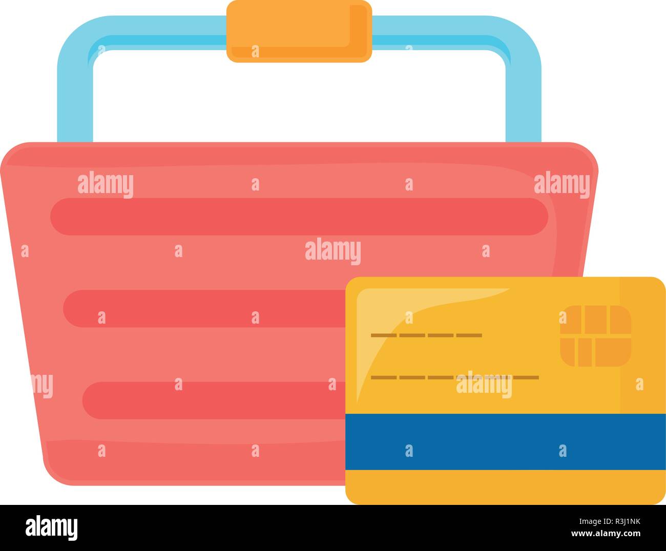 basket and bank card online shopping commerce vector illustration Stock ...