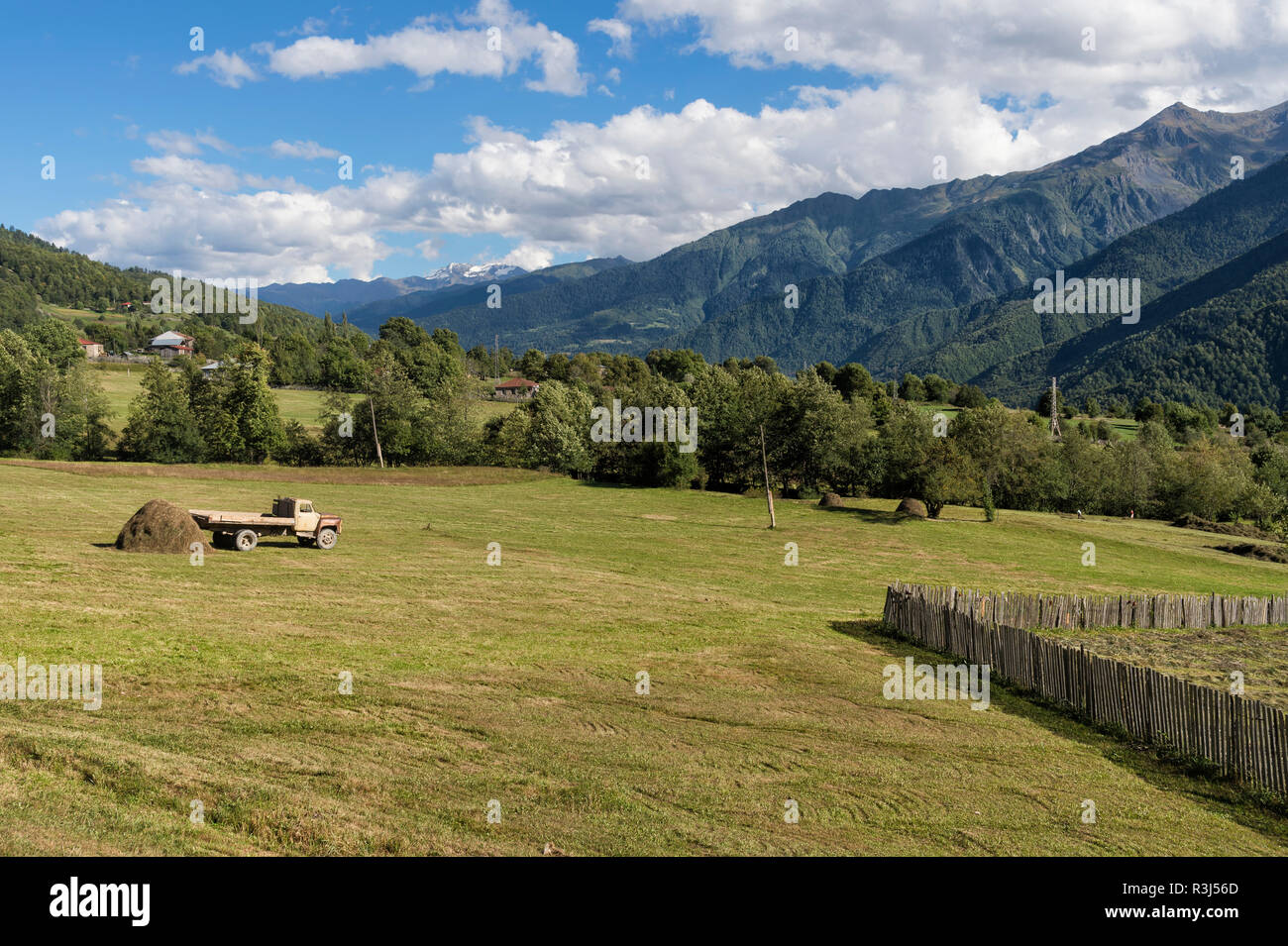 Bucolic scenery, Lashtkhveri, Svaneti region, Caucasus, Georgia Stock Photo