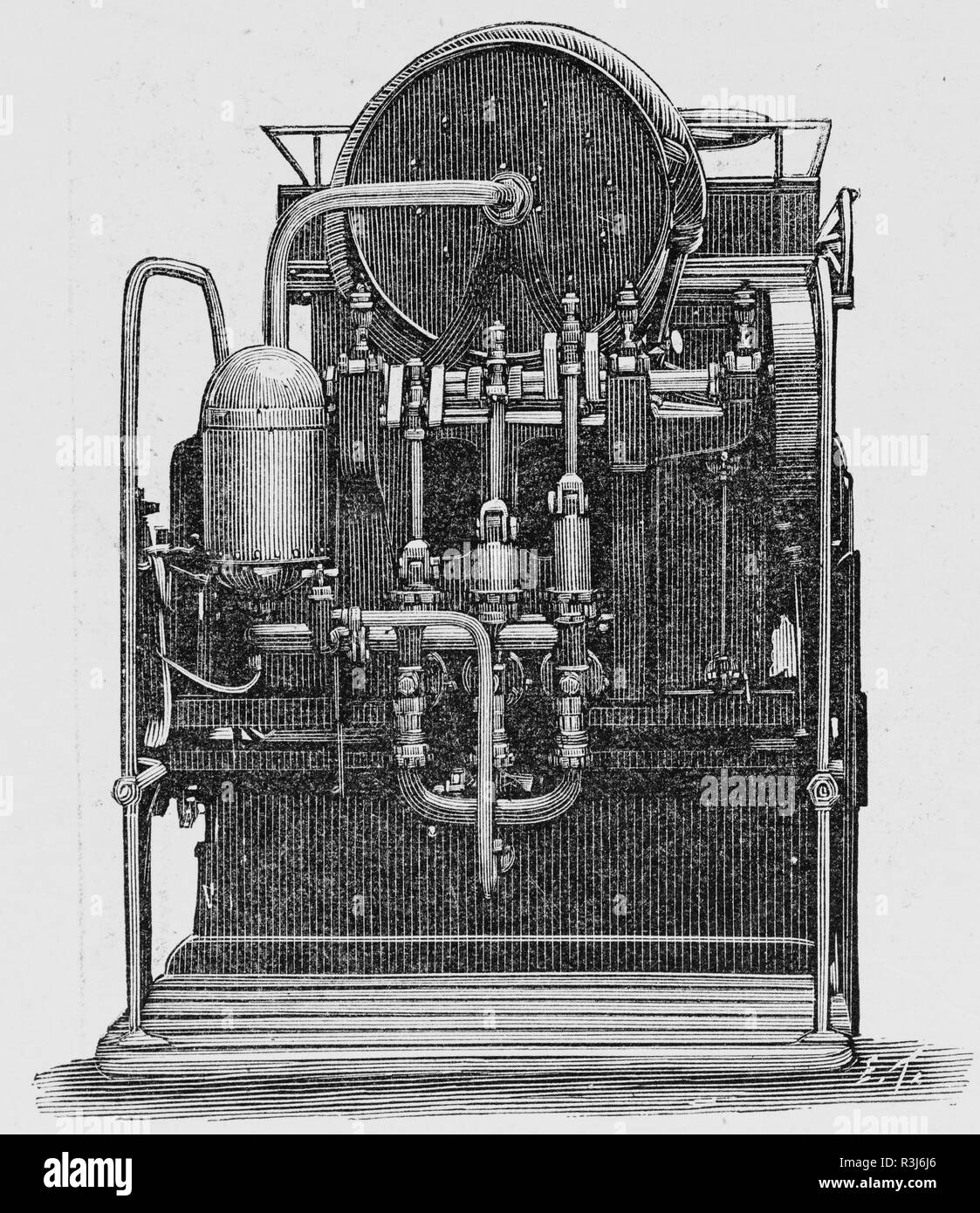 Electric material of the Paris Firemen, Electrical Pump, French weekly newspaper l'Illustration, 25th July 1900 Stock Photo