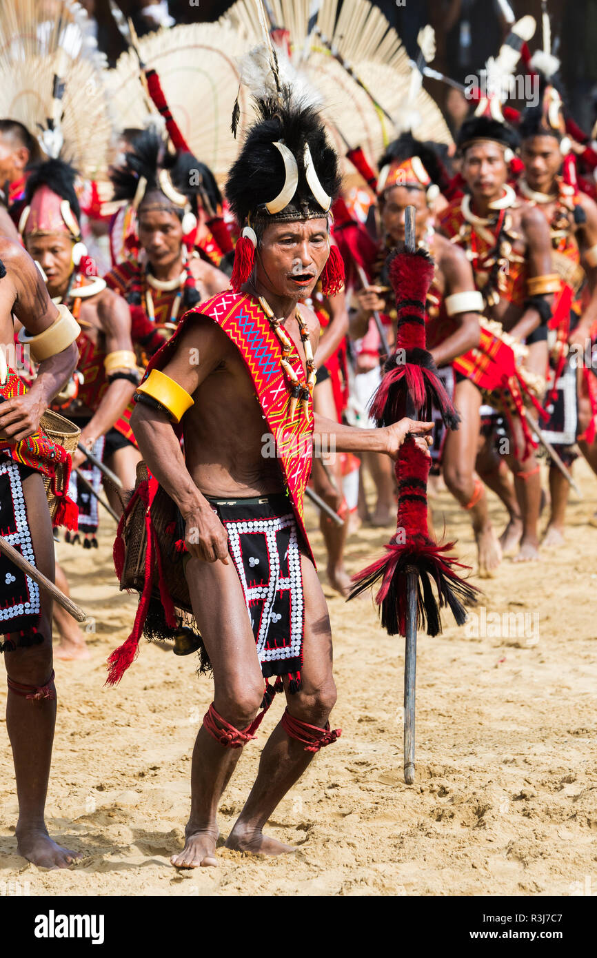 Tribal ritual dance at the Hornbill Festival, Kohima, Nagaland, India
