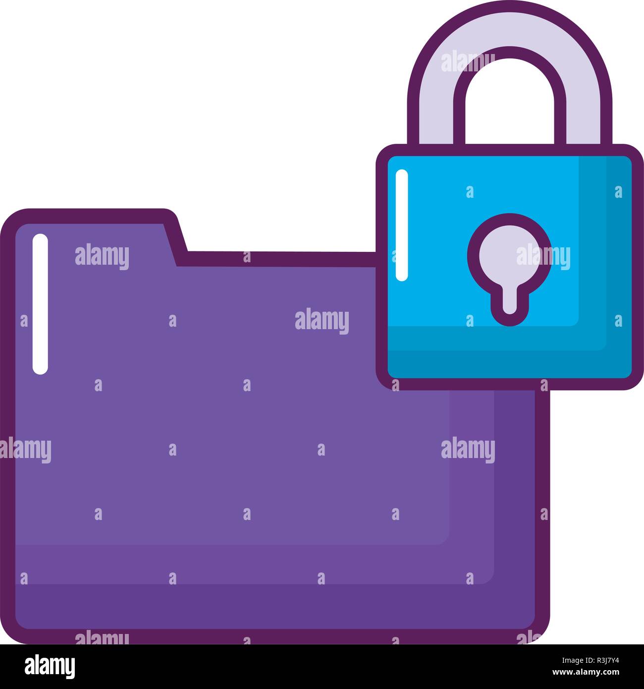 documents folder and padlock over white background, vector illustration ...