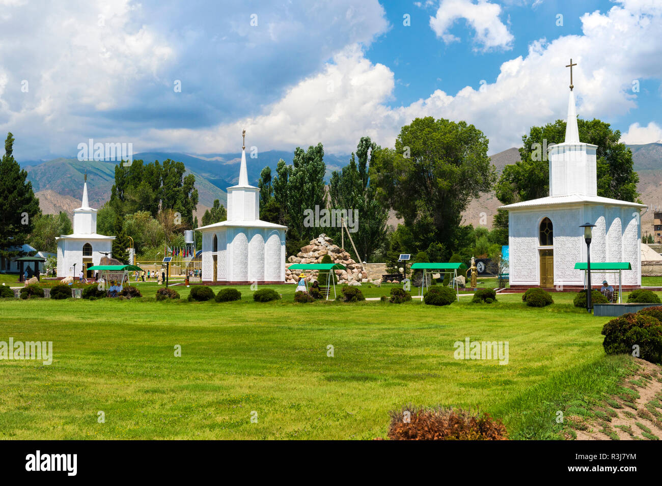 Chapels of the different religions, Cultural center Ruh Ordo, Cholpon-Ata, Kyrgyzstan Stock Photo